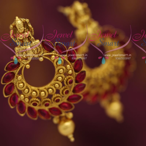 ER7279 Temple Jewellery Kemp Lakshmi God Design Traditional Chand Bali Earrings
