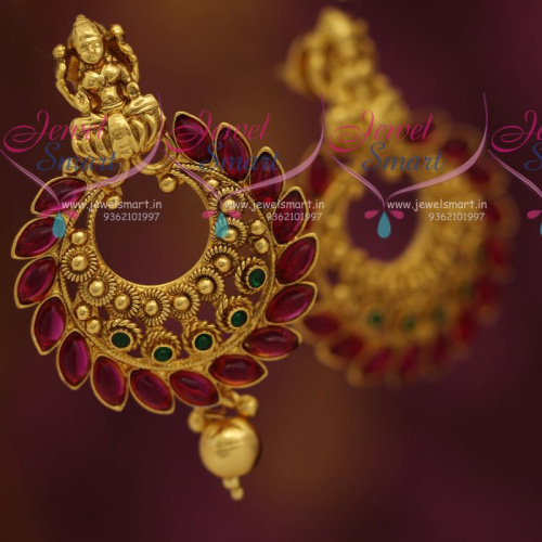 ER7280 Chand Bali Earrings Temple Jewellery Kemp Lakshmi God Design Traditional 