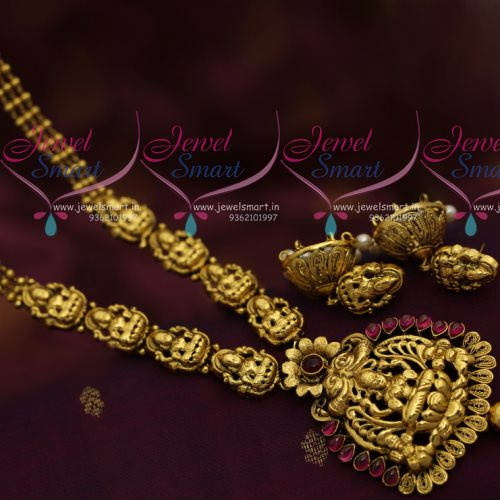 NL7203 Kemp Multi Colour Nagas Gundla Mala Lakshmi God Traditional Haram Long Necklace Online