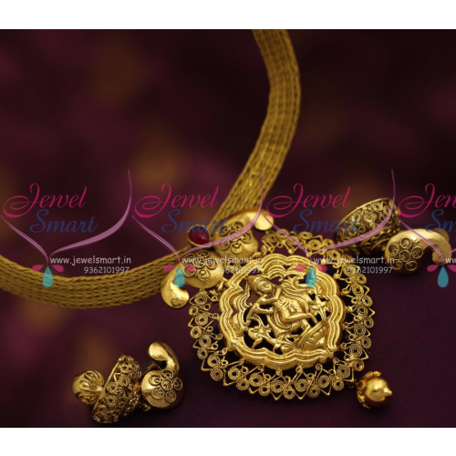 NL7148 Lord Krishna Antique Nagas Jewellery South Traditional Attigai Jhumka Online