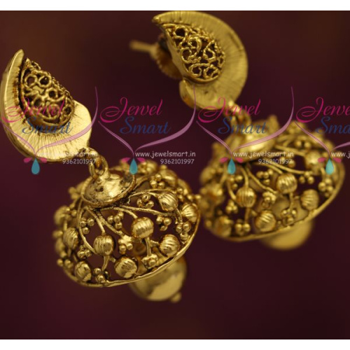 J7172 Mango Beads Design Antique Gold Plated Light Weight Jhumka Earrings