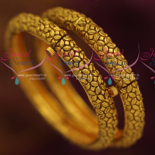 B7306 Antique Gold Plated Brass Screw Open Handmade Bangles Latest Design Collection