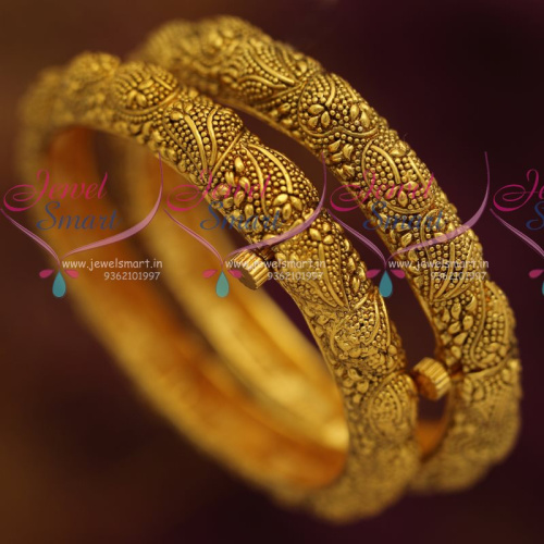 B7309 Antique Gold Plated Intricate Work Handmade Kada Bangles Fashion Jewellery