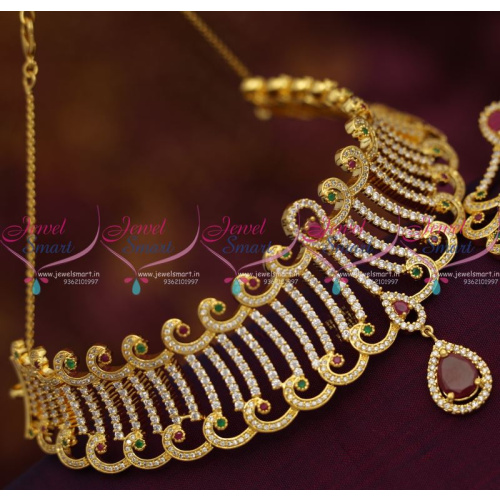 NL6835 Beautiful Gold Finish CZ Ruby Emerald Choker Necklace Buy Online Latest
