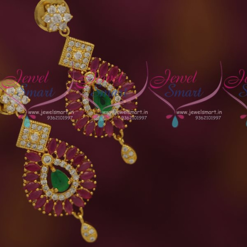ER7344 CZ Ruby Emerald Stones Fancy Earrings Gold Plated Fashion Jewellery Online