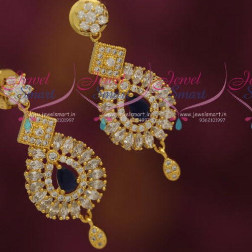 ER7348 CZ Sapphire Blue  White Stones Fancy Earrings Gold Plated Fashion Jewellery Online