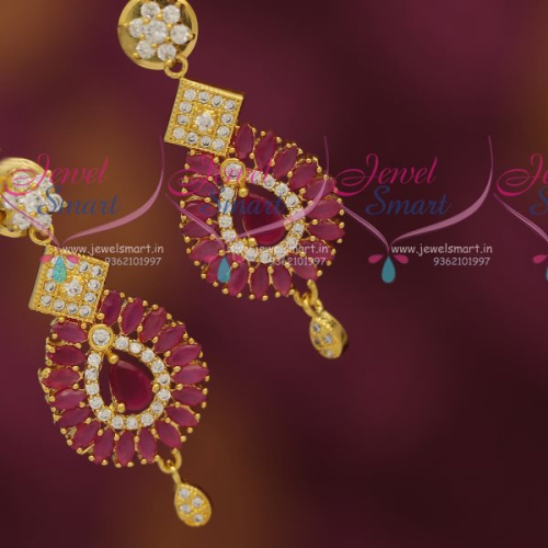 ER7349 CZ Ruby Red White Stones Fancy Earrings Gold Plated Fashion Jewellery Online