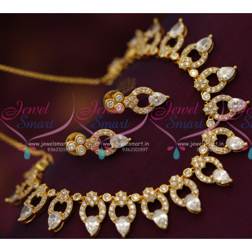 NL7100 White American Diamond Sparkling Stones Gold Design Necklace Offer Price