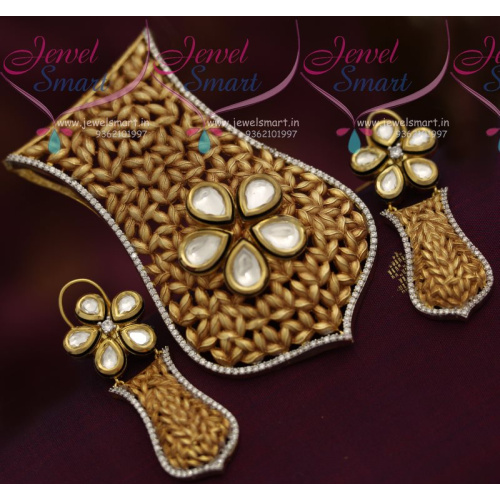 PS7285 Copper Gold Plated CZ Kundan Leaf Design Handmade Pendant Sets Fashion Jewellery
