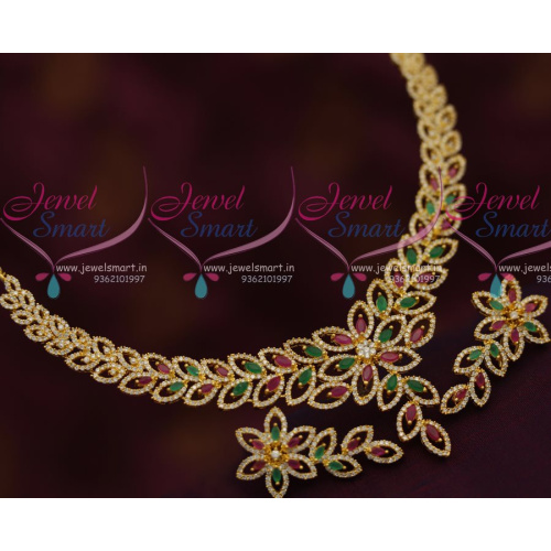 NL7353 Gold Plated Diamond Finish Ruby Emerald Fancy Stylish Jewellery Set Online