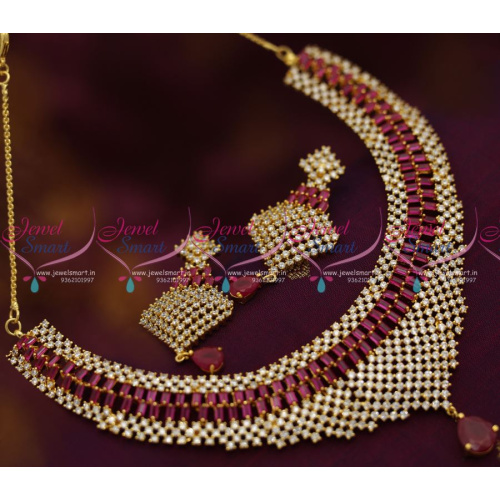 NL6834 Gold Finish CZ White Ruby Exclusive Sparkling Stones Jewellery Set