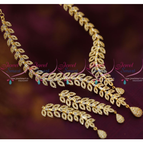 NL6832 Leaf Design Full White CZ Light Gold Tone Jewellery Set Buy Online