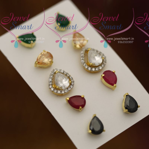 ER7360 Changeable 5 Colour Earrings Pear Shape Semi Precious Stones Jewellery