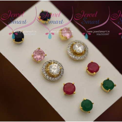 ER7361 Changeable 5 Colour Earrings Round Shape Semi Precious Stones Jewellery