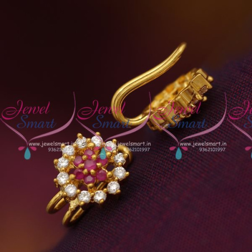 E7066 Ruby Clip On Press Lock Floral Design Earrings Buy Online Fashion Jewellery