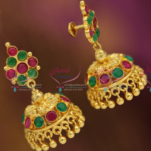 J6348 Gold Plated Ruby Emerald Screwback South Indian Jhumka Earrings Buy Online
