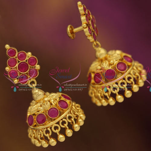 J6349 Gold Plated Ruby Emerald Screwback South Indian Jhumka Earrings Buy Online