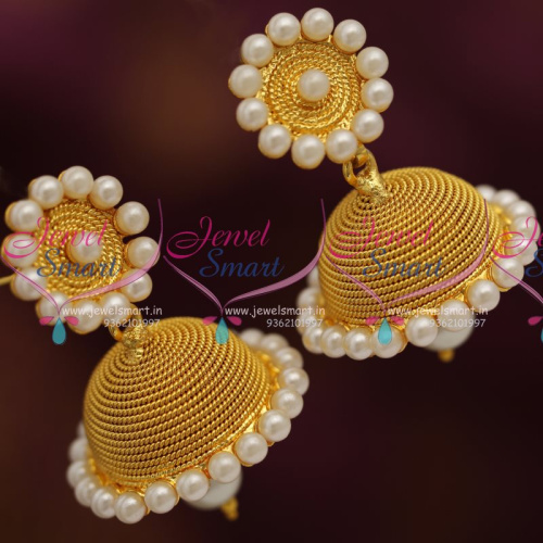 J7014 Fancy Spiral Design Jhumka Plastic Pearls Low Cost Earrings Buy Online