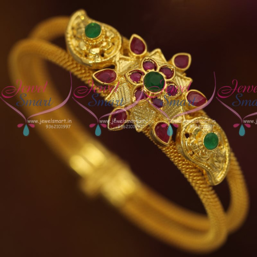 B7184 One Gram Gold Plated Ruby Emerald Kada Screw Open Bracelet Buy Online