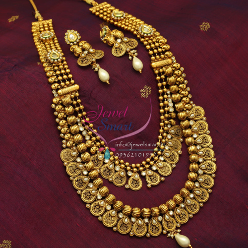 AL0002 Exclusive Indian Imitation Fashion Jewelry Gold Plated Short Long Twin Necklace