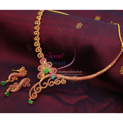 Exclusive Gold Plated Delicate Ruby Necklace Earrings High Quality Imitation Jewellery Online