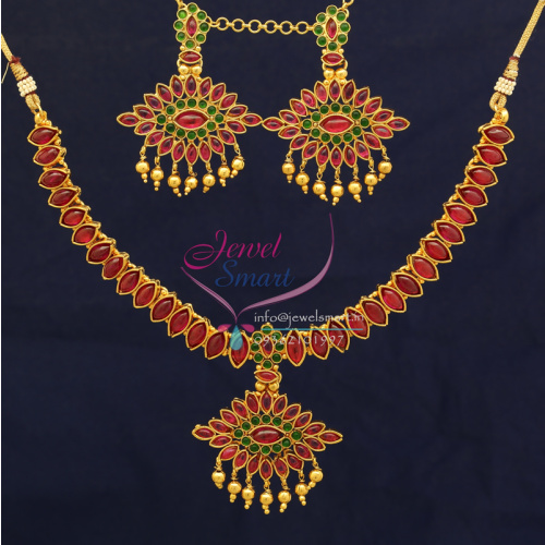 NLK0034 Indian Imitation Fashion Jewelry Temple Kempu Stones Necklace Earrings