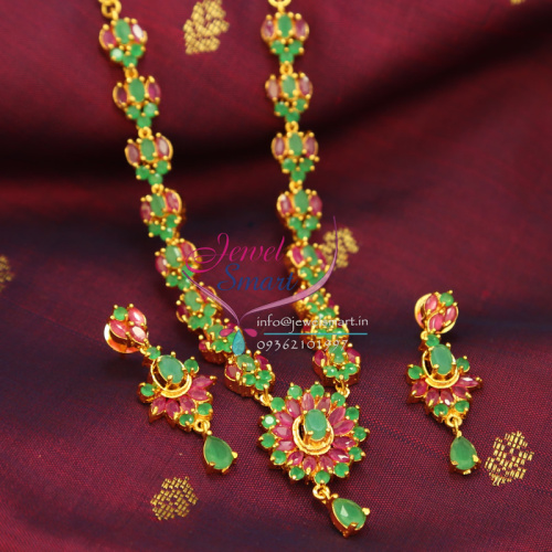 Indian Traditional Fashion Jewelry Gold Plated Ruby Emerald Necklace Earrings