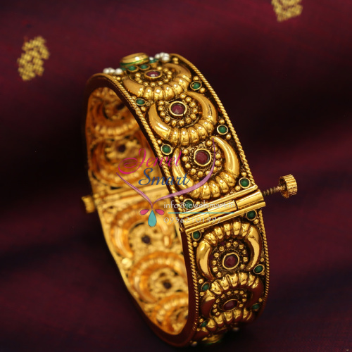 B0119 2.8 Size SIze Antique Open Type Bangles with Synthetic  Stones 