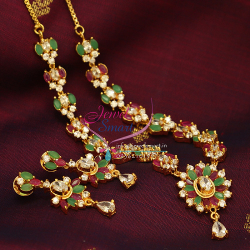 NL3481 Ruby Emerald Gold Plated Jaipur Finish Semi Precious Stones Collections Online