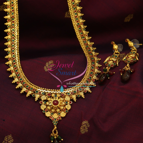 Indian Traditional Imitation Jewelry Antique Gold Plated Long Haar Necklace Earrings