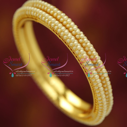 B5295M 2.6 Size Micron Gold Plated Pearl Bangles Broad Latest Jewellery Buy Online