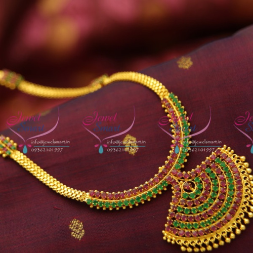 NL5135 Ruby Emerald Flat Chain Haram Gold Look Traditional Collections Online