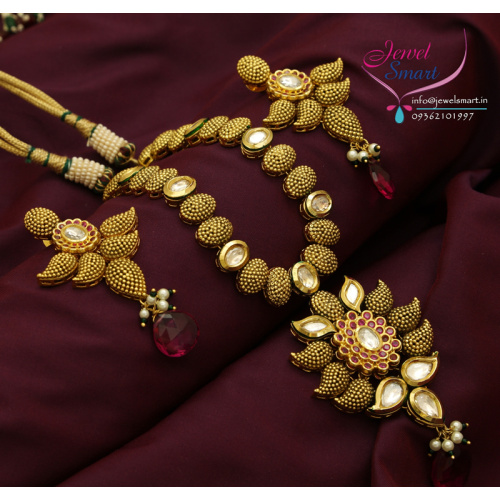 Gold Plated Real Kundan Stones Necklace Antique Finish New Designs