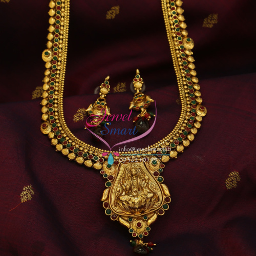 Indian Traditional Imitation Temple Jewellery Long Necklace Haaram Earrings Antique Gold Plated