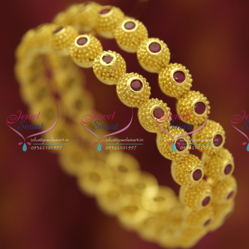 B5355B 2.8 Size 2 Pcs Ruby Beads Design Gold Plated Bangles Buy Online