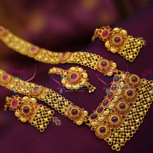 NL0204 Kemp Haram Long Necklace Gold Plated Broad Design Tikka Earrings
