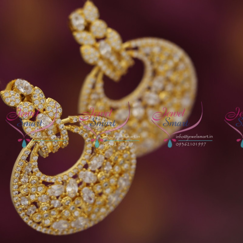 ER6754 CZ White Colour Exclusive Big Size Earrings Gold Finish Jewellery Online