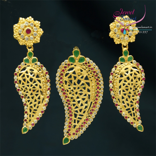 Exclusive Handmade Gold Plated Semi Precious Ruby Emerald Pendant Earrings