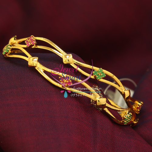 2.6 Size Semi Precious Ruby AD Emerald Gold Plated Bangles Indian Fashion Jewelllery