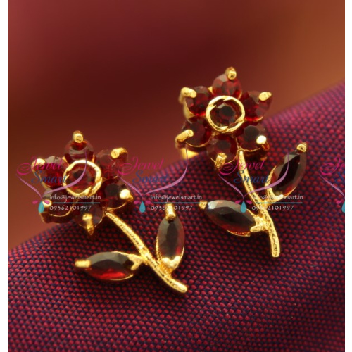 Gold Plated Screw Tops Maroon Earrings Indian Traditional Gold Work Imitation Jewelry