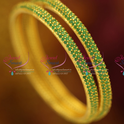 B0258B 2.8 Size Gold Plated Semi Precious Emerald Stone Traditional Bangles