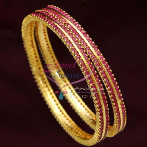 2.6 Size Semi Precious Ruby Stone Bangles Gold Plated