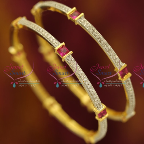 B0263M 2.6 Size 2 Pcs White Ruby Gold Plated Bangles Buy Online Fashion Jewellery