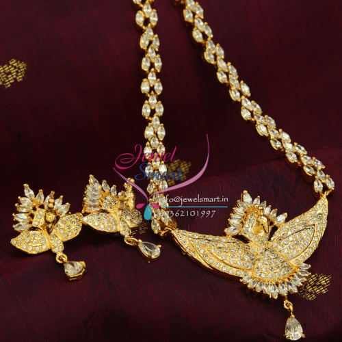 Indian Traditional Fashion Jewelry Gold Plated American Diamon Peacock Necklace Earrings