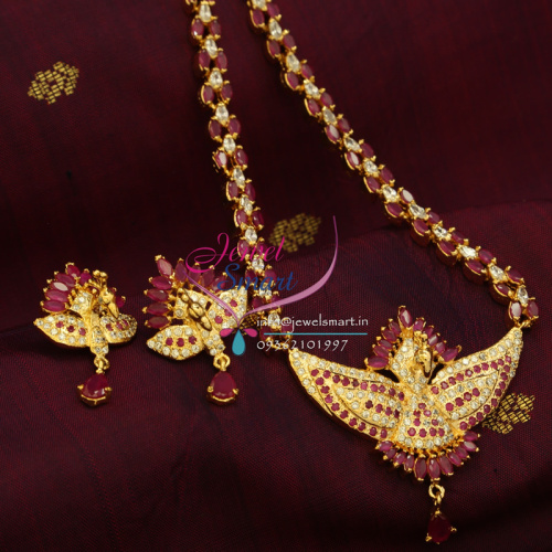 Indian Traditional Fashion Jewelry Gold Plated Ruby White Peacock Necklace Earrings