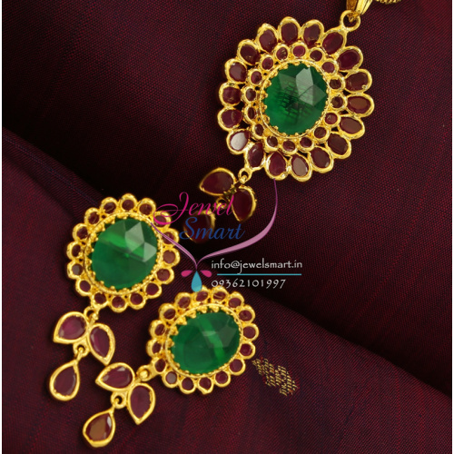 Indian Traditional Imitation Temple Fashion Jewellery Ruby Emerald Pendant Gold Designs