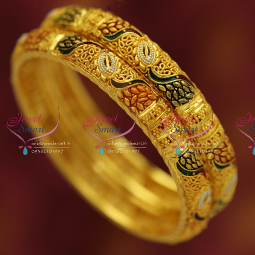 B5297B 2.8 Size 2 Pcs Gold Plated Delicate Meena Bangles Buy Online 
