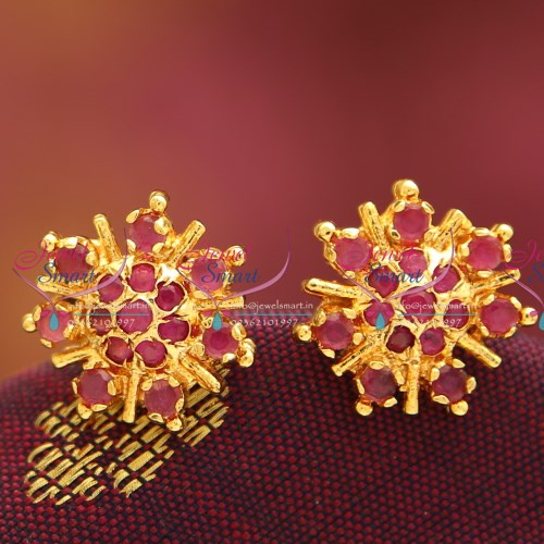 GPE0296 Screwback Ruby Floral Design Tops Earrings Traditional Design Jewellery