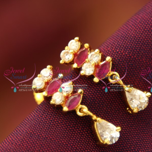 Gold Plated Screw Tops Ruby American Diamond Earrings Indian Traditional Gold Work Imitation Jewelry