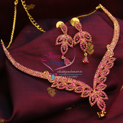 Indian Traditional Gold Plated Fashion Jewellery Ruby Stones Necklace Earrings